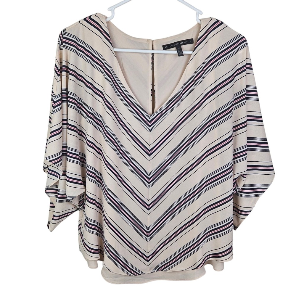 White House Black Market‎ Shirt Peach Pink Chevron Blouse Neutral Size Small
